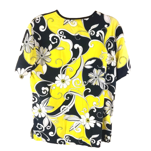 Cherokee Women's Scrub Top Size Medium Yellow Black Retro Design - Picture 3 of 6